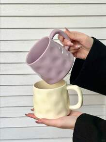 CMYD Studio 1 件 400 毫升手工纹理陶瓷咖啡杯，不对称北欧风格茶杯，适合家庭、卧室、办公室、礼物、家庭聚会 - 紫色 - 查看 6