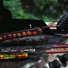 1 Giỏ BBQ Chống Dính Di Động Để Nướng Thịt Và Rau Củ Bằng Than, Hoàn Hảo Cho Cắm Trại Ngoài Trời Và Nấu Ăn Dã Ngoại - Gỗ đỏ - Xem 3