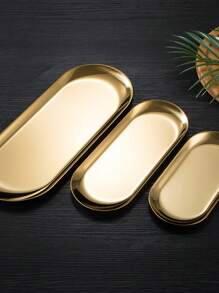 LEAPAIR 1/2/3 peças Bandeja Decorativa Oval de Aço Inoxidável Dourada/Prateada/Preta P/M/G, Bandeja para Joias, Bandeja para Toalha/Penteadeira, Prato, Bandeja para Chá/Frutas, Organizador de Cosméticos e Joias, Estilo Nórdico