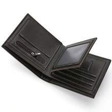 1 件男士短款钱包高端 PU 皮革青年荔枝纹拉链卡包零钱包男士钱包钱包男式钱包真皮 - 咖啡棕 - 查看 8