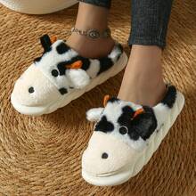 Cartoon Soft And Cute Cow Slippers, Indoor Home Slippers, Lovely Animal Slippers, Thick-Soled Slippers For Women - Black and White - View 4