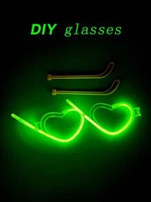 1pc Heart-Shaped LED Glasses + 1pc Neon Glasses, Glow In The Dark Party Favor Eyeglasses, Ideal For Adult Birthday Wedding New Year Party,Christmas