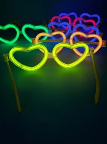1pc Heart-Shaped LED Glasses + 1pc Neon Glasses, Glow In The Dark Party Favor Eyeglasses, Ideal For Adult Birthday Wedding New Year Party,Christmas