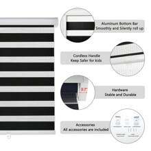 AOSKY Zebra Blinds Cordless Zebra Shades For Windows Free-Stop Roller Windows Shades Dual Layer Light Control For Day And Nigh, Light Filtering Window Shades For Home Easy To Install(White,Black,Grey,Wood) - màu đen - Xem 5
