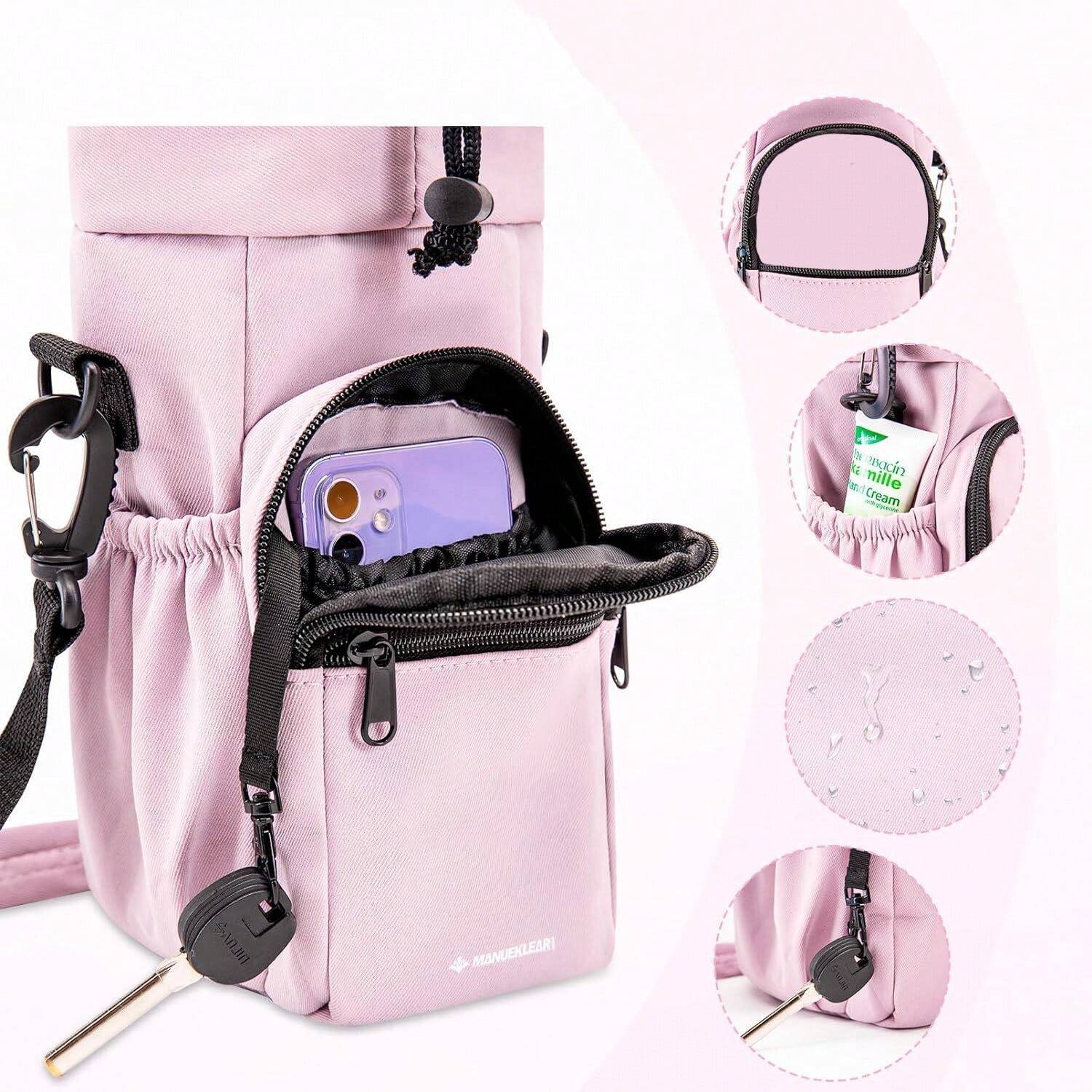Funda Portabotellas De Agua Con Correa Ajustable – Bolsa De Malla Elástica Para Senderismo, Viajes Y Deporte (Manos Libres)