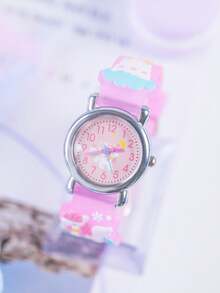 1pc New Moon Rainbow Horse Fashionable Cute Cartoon Quartz Watch, Suitable For Daily Wear, Decorations, Festive Gifts - Hot Pink - View 2