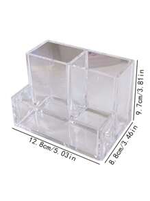 1pc Clear Acrylic Three-Compartment Pen Holder Simple & Elegant Desktop Organizer Multi-Functional Student Storage Box For Office Back To School - Black - View 2