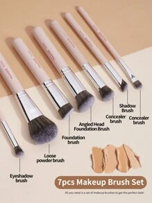MAANGE 7pcs Makeup Brushes Set With Large, Medium And Small Foundation Brushes Eyeshadow Brushes Swoosh Brushes Nose Shadow Brushes Concealer Brushes Makeup Tools,Brush Set For Travel,Gifts For Women - 藕粉色 - 查看 5