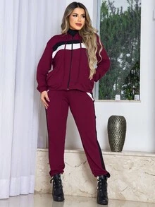 Women Two-Piece Outfits - 酒紅色 - 查看 1