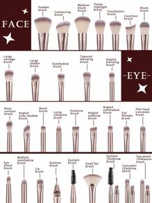 18-20-22-25-30 件香槟金化妆刷套装，高品质合成毛眼影晕染刷套装，化妆工具 - 咖啡棕 - 查看 3