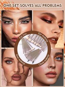 18-20-22-25-30 件香槟金化妆刷套装，高品质合成毛眼影晕染刷套装，化妆工具 - 咖啡棕 - 查看 4