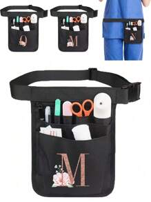 1pc Nursing Tool Waist Bag Nurse Medical Bag Rose Gold Initials A To Z Letter Pattern Multifunctional Adjustable Multi-Insert Bag, Pet Medical Care Bao Universal Multi Pocket Nurse Fanny Pack Multi Pocket Waist Organizer Belt With Adjustable Waist Strap Work Pocket Medical Supplies Storage Waist Pouch Organizer Pouch