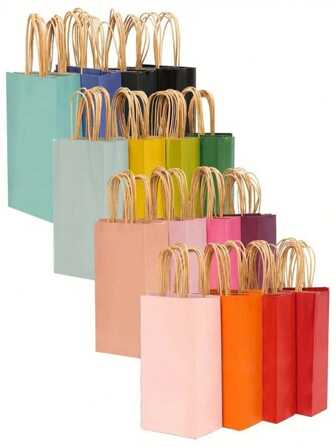 10 Pieces, Colorful Kraft Paper Handbag, Rainbow Solid Color Thick Square Bottom Bag, Shopping Bag, Party Bag, Wedding And Birthday Party Gift Bag, Craft Handbag, Party Gift, Birthday Decoration, Party Gift Decoration, Wedding Decoration, Party Supplies, Halloween Gift Bag, Thanksgiving Gift Bag, Gift Bag, Carnival Gift Bag Fall Autumn, Back To School Valentine Day