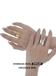 1pc Anel ajustável de metal assimétrico de aço inoxidável Anel de moda personalizado Anel de punho minimalista para mulheres para decoração diária Anel geométrico Anel de punho largo Anel ajustável