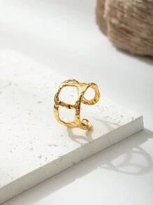 6pcs 18K Gold Plated Stainless Steel Rings Gift Set For Women, Geometric, Water Drop, Hug, Asymmetrical Shaped, Vintage French Design Jewelry, Ideal For Halloween, Christmas, Gifts - Yellow Gold - View 8