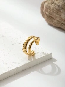 6pcs 18K Gold Plated Stainless Steel Rings Gift Set For Women, Geometric, Water Drop, Hug, Asymmetrical Shaped, Vintage French Design Jewelry, Ideal For Halloween, Christmas, Gifts - Yellow Gold - View 5