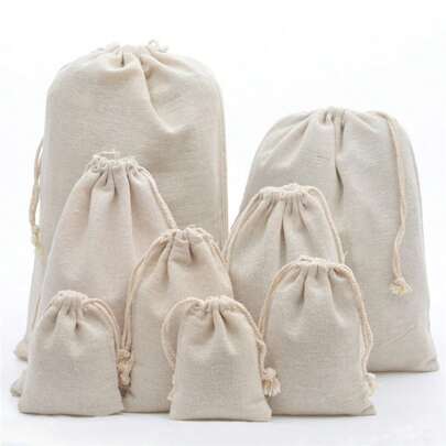 10pcs Burlap Drawstring Pouches Gift Bags For Festivals, Parties, Weddings, Birthdays For Jewelry, Cosmetics, Earphones, Power Banks And Home Storage Bags, Various Sizes Available