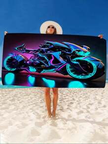 1pc 250GSM Creative Motorcycle Series Printed Beach Towel, Strong Water Absorption Pool Towel, Sand-Free Oversized Beach Blanket, Quick-Drying Swimming Towel, Suitable For Travel, Swimming, Surfing, Yoga, Camping, Ideal For Motorcycle Club Gathering, Beach Essential. Summer Travel, Vacation Holiday Bathroom Decor Beach Essentials - Multicolor - View 10