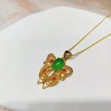 天然玉髓，鍍金工藝寶石鑲嵌項鍊吊墜，時尚珠寶女士項鍊，寶石項鍊，假期禮物，送給她的禮物。 - 蝴蝶J1 - 查看 2