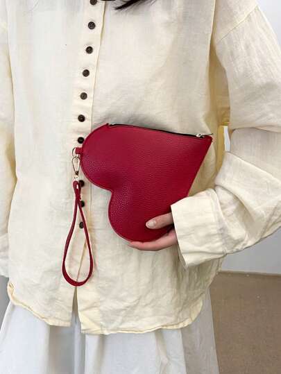 Bolso de mano minimalista con forma de corazón, de unicolor, adecuado como regalo del Día de San Valentín para parejas, estudiantes universitarias, principiantes y trabajadores de cuello blanco, ideal para la oficina, la universidad, el trabajo, los negocios, los desplazamientos, al aire libre, los viajes, salir, el regalo perfecto del Día de San Valentín para ella, la mejor opción de regalo de San Valentín