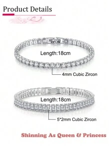 2 chiếc vòng tay tennis tròn đính đá Zirconia lấp lánh, có thể điều chỉnh kích thước, phù hợp cho phụ nữ và bé gái đeo hàng ngày. - Bạc - Xem 4