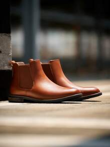 Men's Suede Leather Chelsea Boots Ankle Boots  Round Toe, Low Heel, Mid-Cut, All-Match Ankle Boots - NÂU-PU - Xem 3