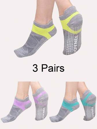 3 Pairs Mixed Color Yoga Socks, Non Slip Grip Sports Socks For Pilates Ballet Barre, Silicone Non-Slip Dancing Sports Indoor Pilates Floor Fitness Socks, Grip Socks, Gym