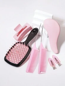 7入組梳子髮夾套裝解約按摩梳鋼針插髮尾梳女孩防滑化妝用夾子美髮沙龍家庭用 - 彩色 - 查看 1