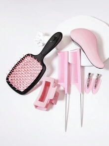 7入組梳子髮夾套裝解約按摩梳鋼針插髮尾梳女孩防滑化妝用夾子美髮沙龍家庭用 - 彩色 - 查看 2