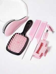 7入組梳子髮夾套裝解約按摩梳鋼針插髮尾梳女孩防滑化妝用夾子美髮沙龍家庭用 - 彩色 - 查看 3