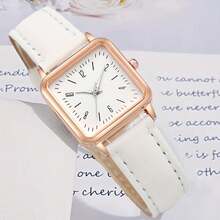 4 Cái/bộ Đồng hồ thạch anh cặp đôi lãng mạn mặt vuông kết hợp với vòng tay hình trái tim và đồng hồ da thời trang, thích hợp cho anh ấy và cô ấy - Món quà ngày lễ tình nhân hoàn hảo - màu đen - Xem 5