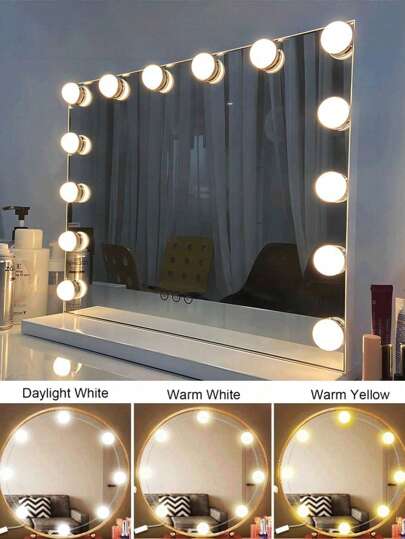 1 Set 4/6/8/10/12/14 LED 3-Color LED Makeup Mirror Lights, USB Vanity Makeup Mirror Lights Bathroom Dressing Table Lighting Adjustable LED Wall Lamp