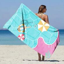 1條大型沙灘巾，吸水速乾沙灘巾，沙灘墊，適用於戶外旅行露營游泳度假 - 彩色 - 查看 7