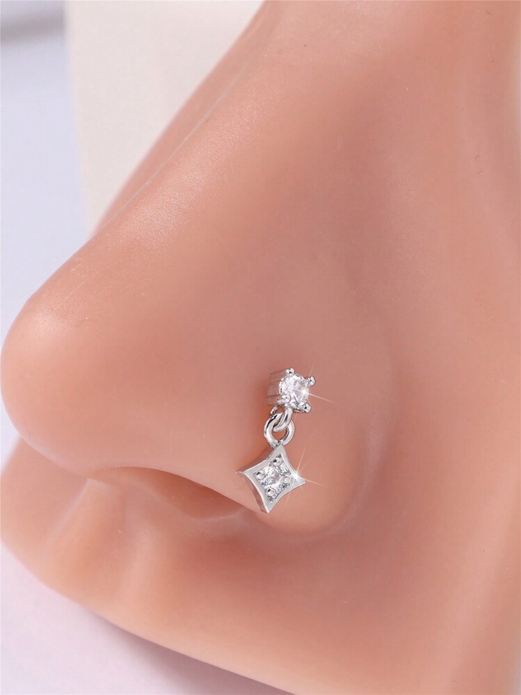 KARYOKO 1 PC Golden Tiny Dangle Nose Stud Shiny CZ Silvery Dangling Nose Piercing Jewelry For Women Men Small Ear Nose Bone Ball Pin Party Jewelry Gift - Dangle Nose Stud - View 4