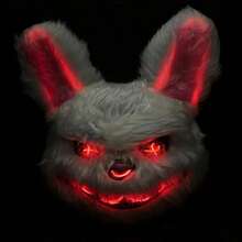 1PC Horror Mask, Hand Made Role-Playing With Bloody Rabbit Mask, Furry Ear Mask, Evil Rabbit Bear Party Decoration, Creepy Mask, Glowing Rabbit Horror Costume Props, Glowing Mask, Plastic Easter Gift, Halloween Party Mask, Dance Props (Color May Have Slight Color Difference/Glowing Line May Deviate, Not Recommended) - 1PC White Rabbit Fluorescent Green - View 9