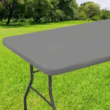 1pc Rectangular Solid Color Tablecloth With Elastic Flannel Backing And Vinyl Cover, Waterproof And Wipeable Table Cover, Suitable For Indoor, Outdoor, Picnic And Camping - Multicolor - View 8