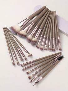 18-20-22-25-30 件香槟金化妆刷套装，高品质合成毛眼影晕染刷套装，化妆工具 - 咖啡棕 - 查看 16