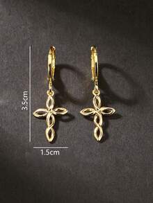 一对时尚简约镀金铜质扭曲十字耳环，男女皆宜日常佩戴 - 金黃色 - 查看 3