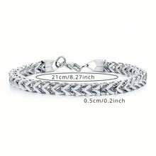 1pc Stainless Steel Fashion Hip-Hop Double Row Front And Back Chain, Men's Punk Braided Bracelet Jewelry Fathers Day Gift School Jewelry Men Y2k Accessories Goth Men's Chains Jeans Accessories Gothic Jewellery Back To School Street Halloween Accessories Streetwear Accessories - Silver - View 3