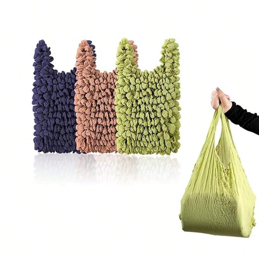 1入可重複使用多功能儲物袋-可摺疊彈性袋/摺褶袋-大容量儲物袋（可容納10-20公斤）-適用於日常購物，例如蔬菜、水果、小吃、手機、鑰匙、錢包、衣服等-送給母親或妻子的不錯禮物 - 彩色 - 查看 1