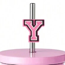 1入組字母吸管裝飾，粉色可愛吸管裝飾，適用於0.4英吋吸管，派對裝飾