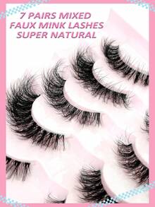 Asiteo 7 Pairs 3D Transparent False Eyelashes With Natural Delicate Faux Mink Lashes, 7 Styles Mixed Fluffy Curly Cat Eye Fake Eyelashes - Black - View 5