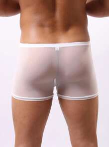 DomiGe 1pc White Sexy Lingerie, Elastic Mesh See-Through Low Waist Men's Briefs - White - View 3