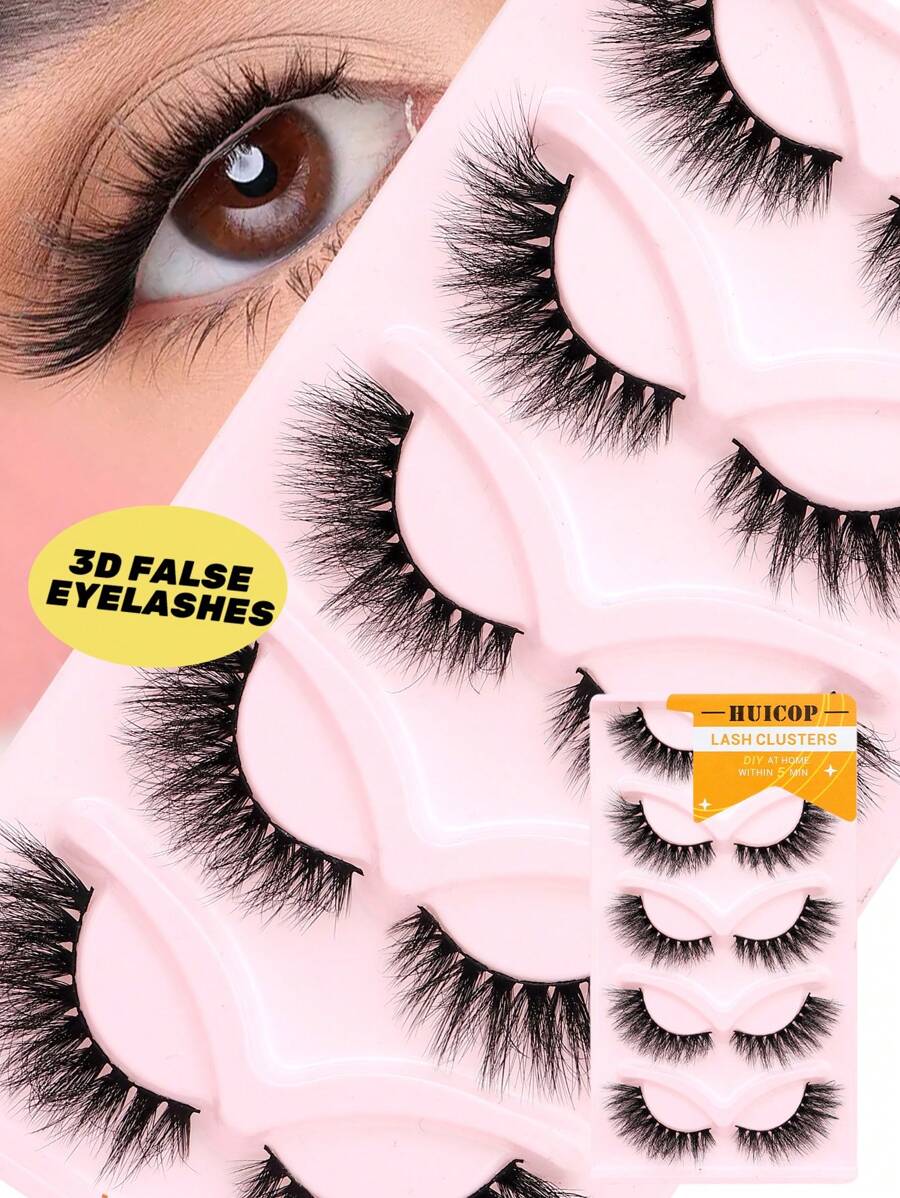 5 对猫眼睫毛透明带自然蓬松假睫毛狐狸眼睫毛尾部加长睫毛仿貂皮睫毛化妆延长睫毛 - 自然纖長款 - 查看 1