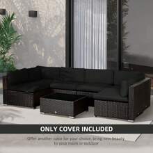 Outsunny Garden Rattan Sofa Cushion Polyester Cover Replacement Outdoor- No Cushion Included - Black - View 7