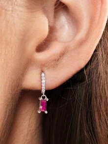 1 đôi bông tai dài bằng Zirconium màu cho nữ bạc Sterling S925 trang sức cao cấp dành cho nữ làm quà tặng tiệc kỷ niệm quà tặng bông tai trang sức cao cấp - Bạc - Xem 3