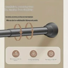 1pc Bathroom Non-Drilling Tension Rod, Stainless Steel Shower Curtain Rail, Adjustable Wardrobe Rod For Bedroom, Balcony Clothes Drying Pole - Black - View 3