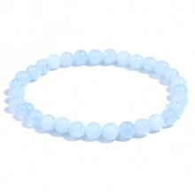 1pc Natural Aquamarins Beads Bracelet Women Men Blue Stone Round Bead Bracelet Elastic Rope Energy Meditation Jewelry Gift - Baby Blue - View 10