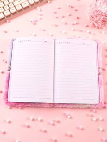 1入蝴蝶毛絨保密日記毛絨筆記本，孩童女孩用帶鎖精美多色可愛的筆記本，卡通筆記本學校辦公室硬面筆記本寫作筆記本 - B - 查看 3