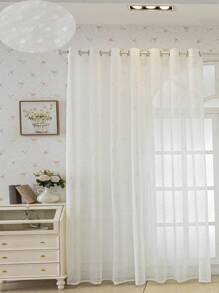 1 pieza Cortina translúcida con diseño floral 3D de estilo francés con lunares, versátil para dormitorio, sala de estar, balcón, ventana de estudio, disponible en varios colores - Blanco - Ver 2